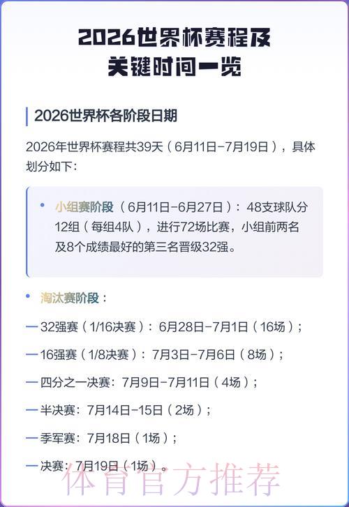 2026年世界杯全程赛事时间安排一览 2026年世界杯全程赛事时间安排一览